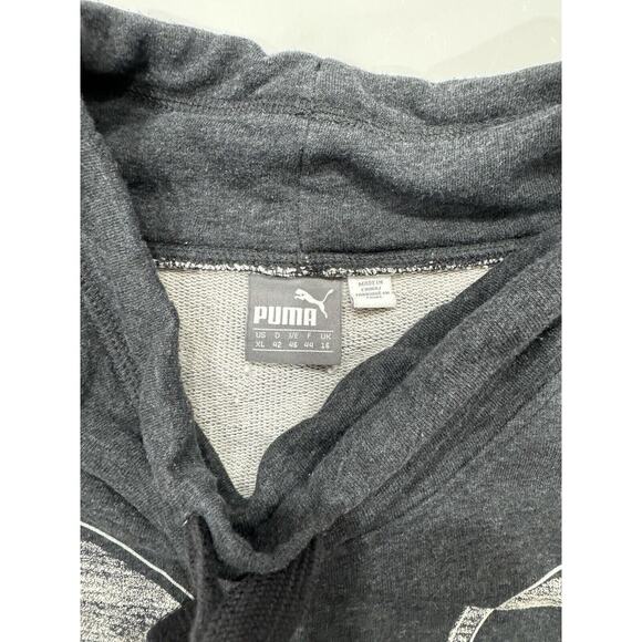 PUMA Sweatshirt Womens Size XL Gray Logo Kangaroo Pocket Cowl Neck Flood Neck - Picture 3 of 6